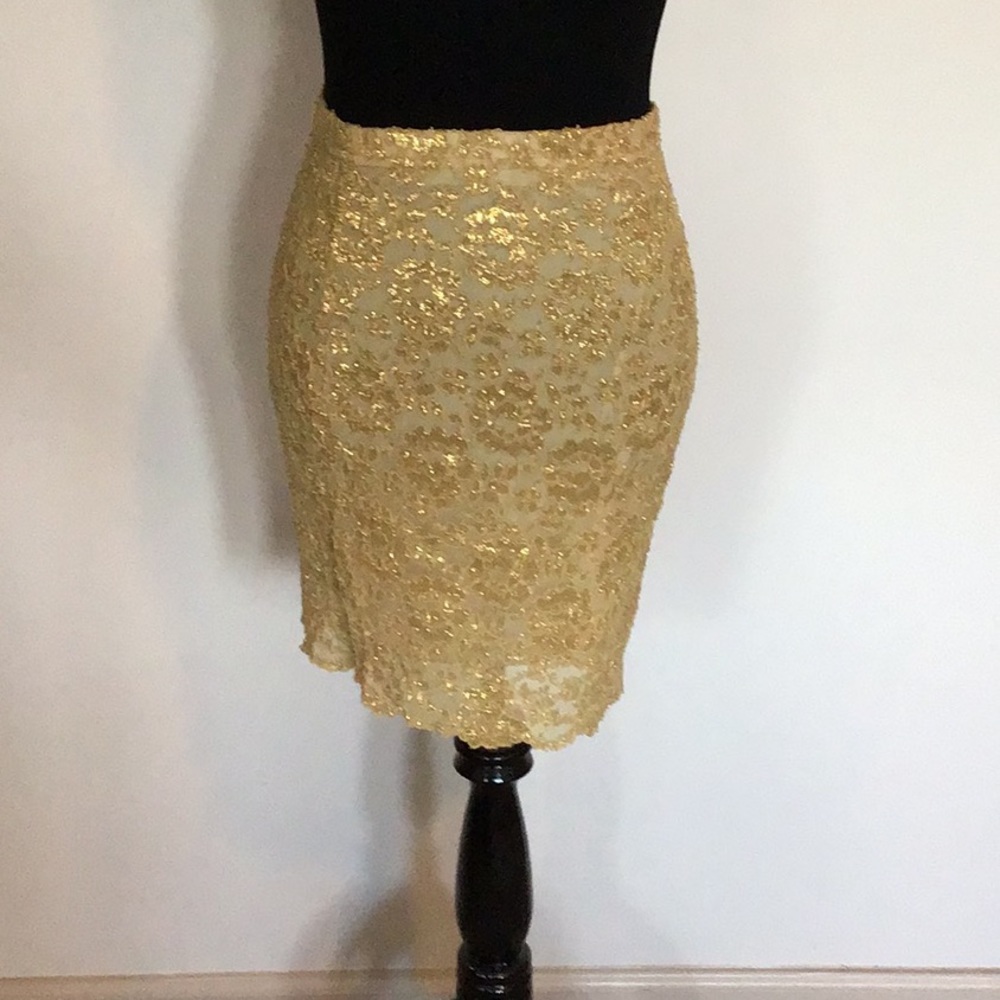 Gold floral midi skirt